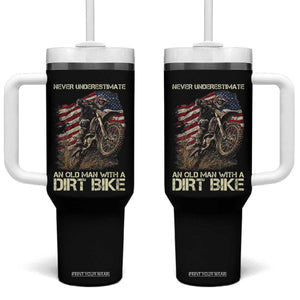 Dirt Bike American Flag Tumbler With Handle Never Underestimate An Old Man With A Dirt Bike Motocross TS14 One Size: 40 oz Black Print Your Wear