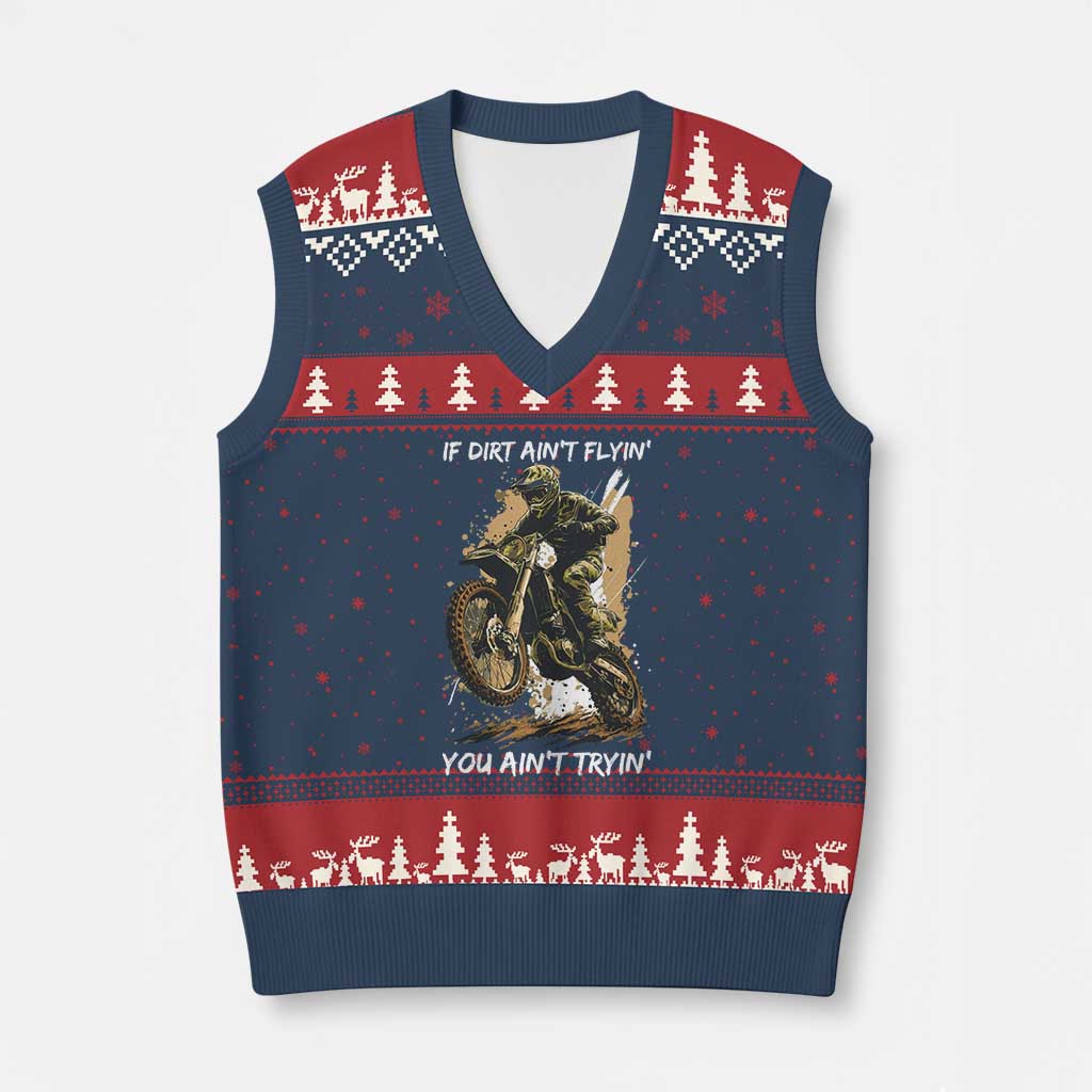 Dirt Bike Motocross Camo V-Neck Knit Sweater Vest If Dirt Ain't Flyin You Ain't Tryin TS14 Navy Red Print Your Wear
