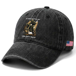Dirt Bike Motocross Camo Washed Cotton Baseball Cap If Dirt Ain't Flyin You Ain't Tryin TS14 Print Your Wear