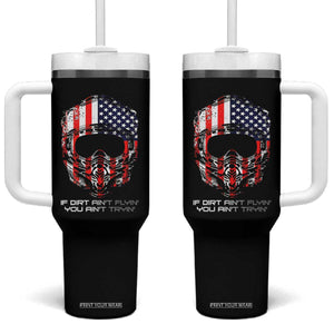 Dirt Bike American Flag Patriotic Tumbler With Handle If Dirt Ain't Flyin You Ain't Tryin TS14 One Size: 40 oz Black Print Your Wear