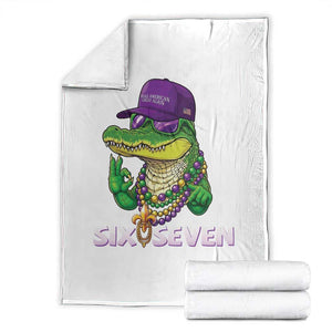 Mardi Gras Alligator Throw Blanket Funny Six Seven MAGA Political Meme TS14 White Print Your Wear