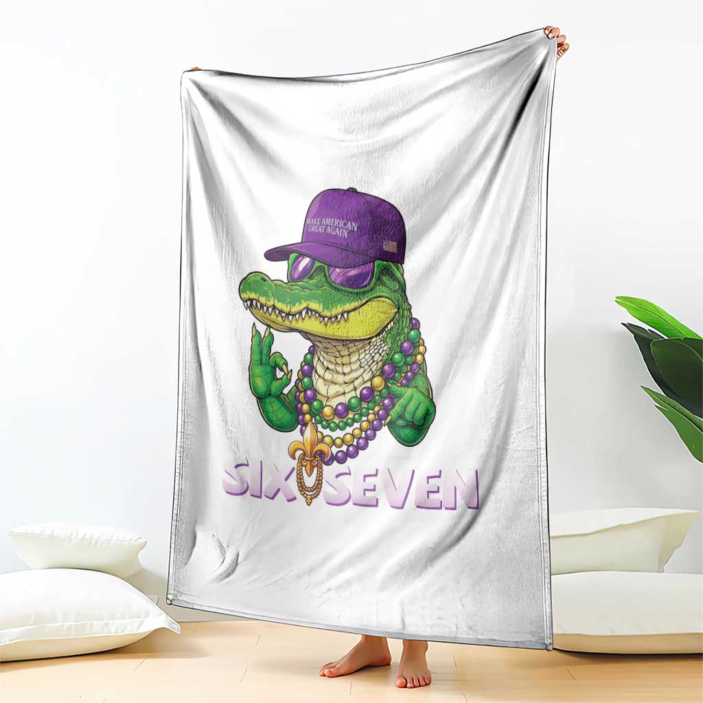 Mardi Gras Alligator Throw Blanket Funny Six Seven MAGA Political Meme TS14 Print Your Wear