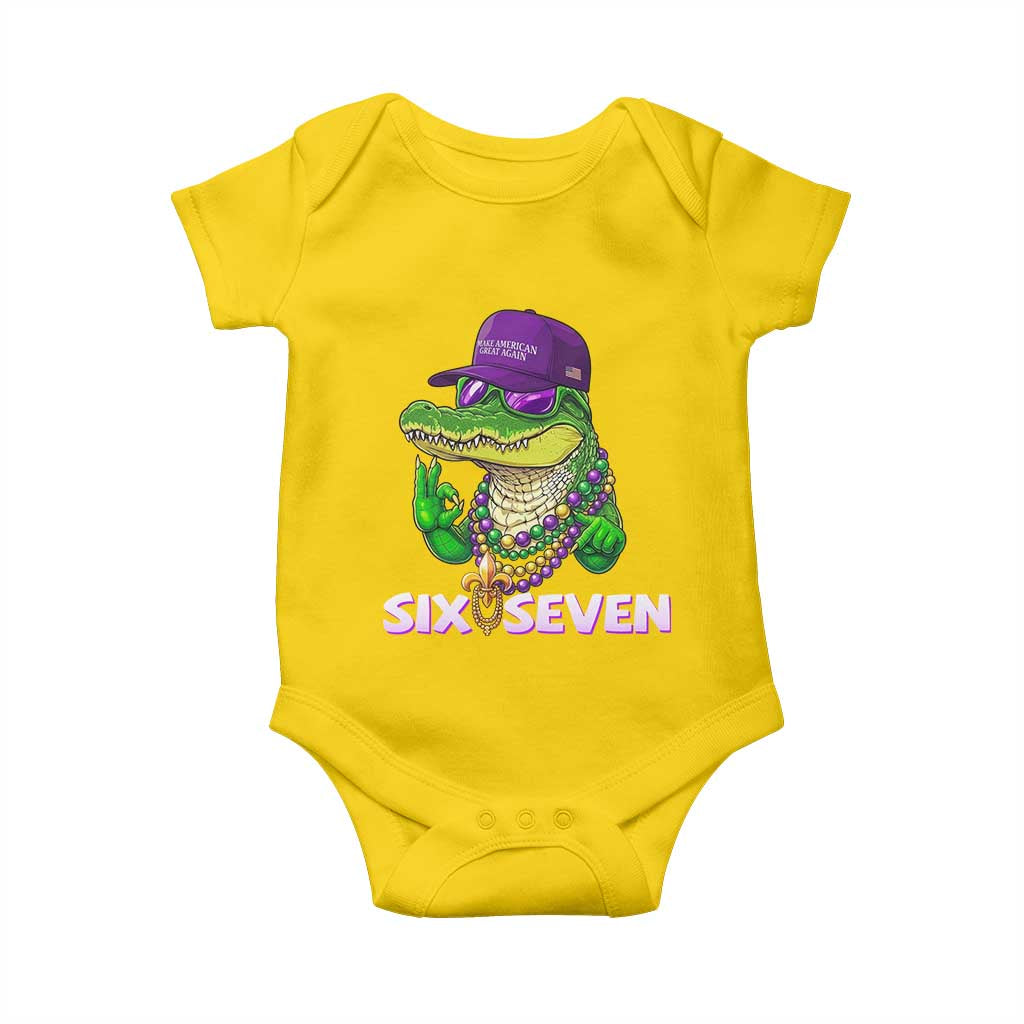 Mardi Gras Alligator Baby Onesie Funny Six Seven MAGA Political Meme TS14 Daisy Print Your Wear