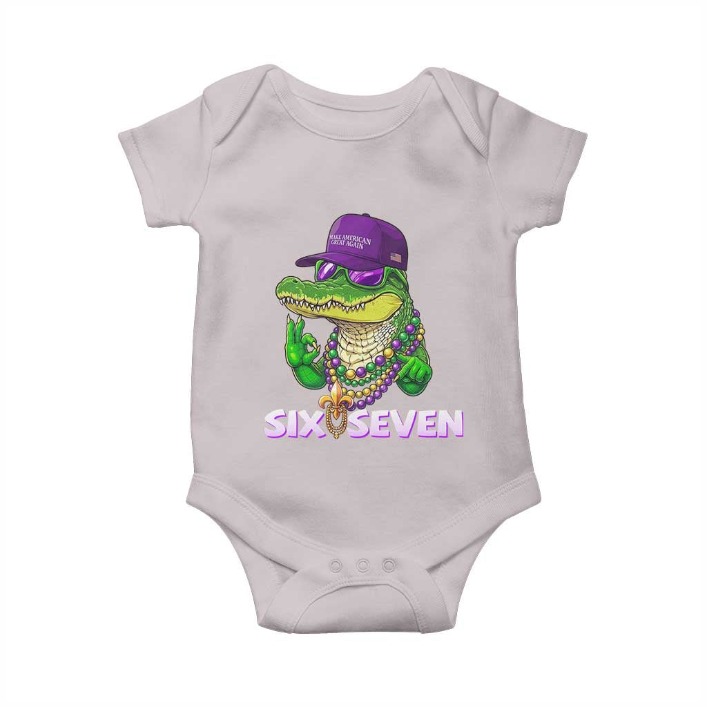 Mardi Gras Alligator Baby Onesie Funny Six Seven MAGA Political Meme TS14 Ice Gray Print Your Wear