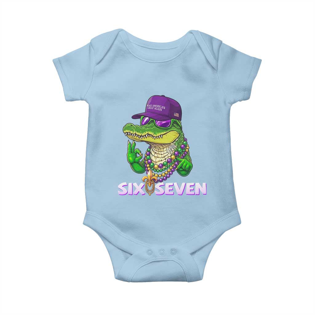 Mardi Gras Alligator Baby Onesie Funny Six Seven MAGA Political Meme TS14 Light Blue Print Your Wear