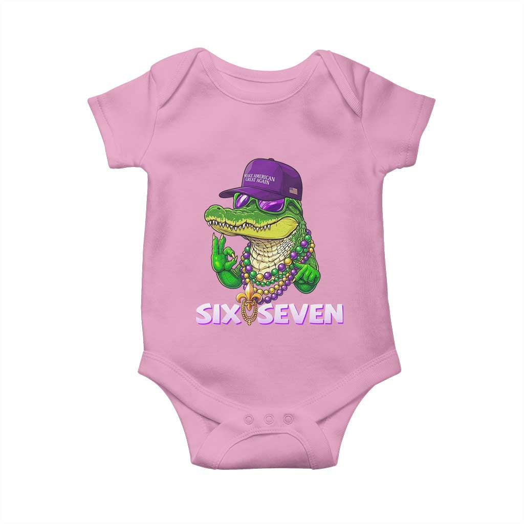 Mardi Gras Alligator Baby Onesie Funny Six Seven MAGA Political Meme TS14 Light Pink Print Your Wear