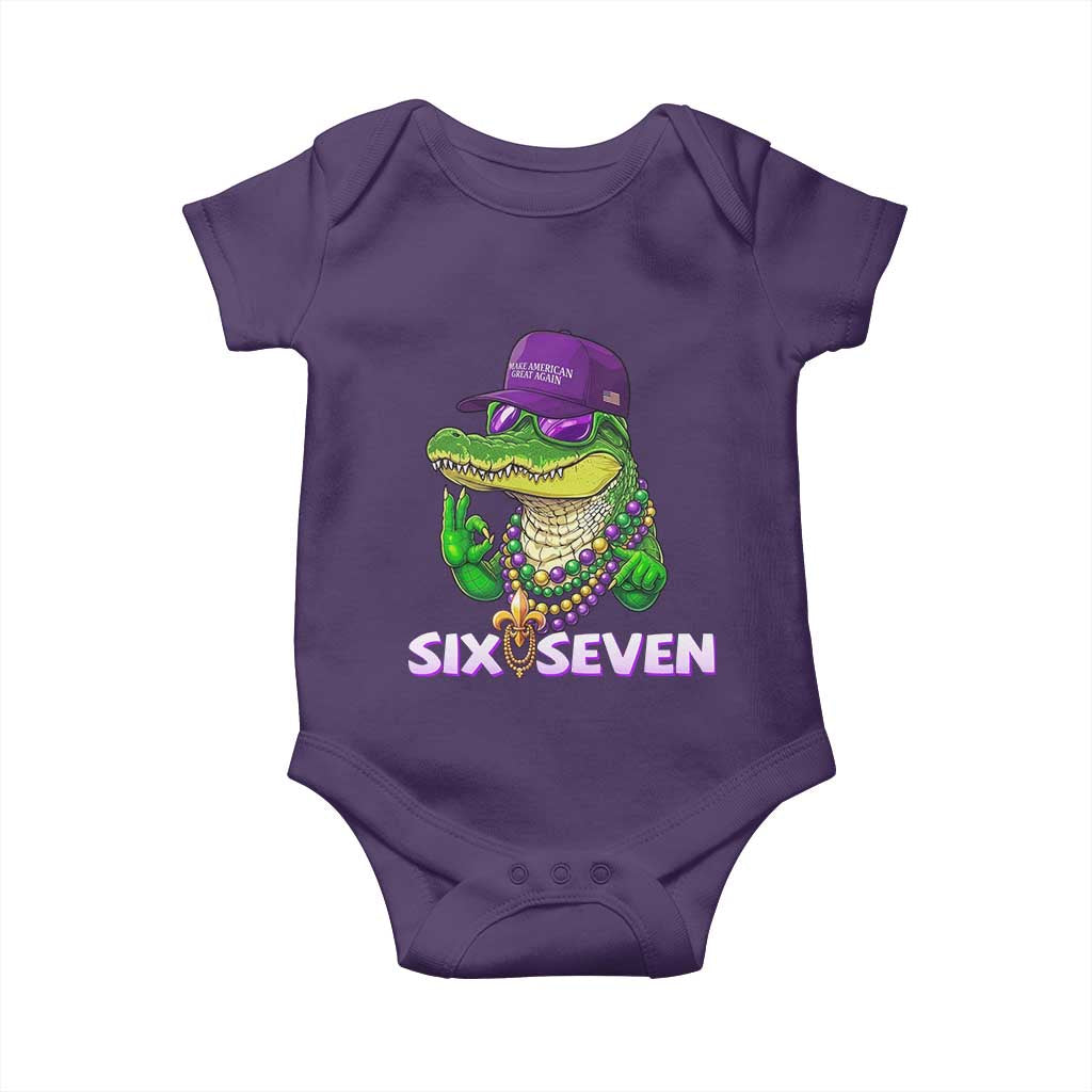 Mardi Gras Alligator Baby Onesie Funny Six Seven MAGA Political Meme TS14 Purple Print Your Wear