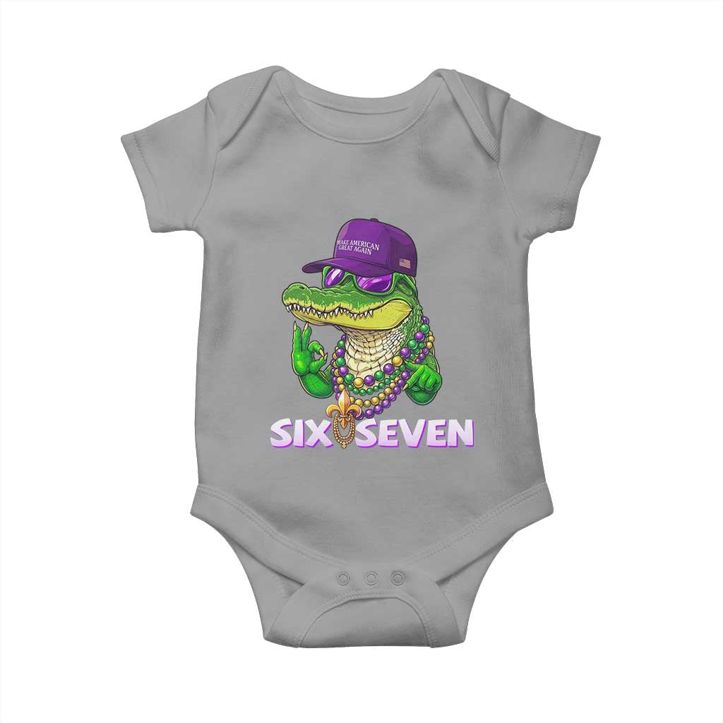Mardi Gras Alligator Baby Onesie Funny Six Seven MAGA Political Meme TS14 Sport Gray Print Your Wear