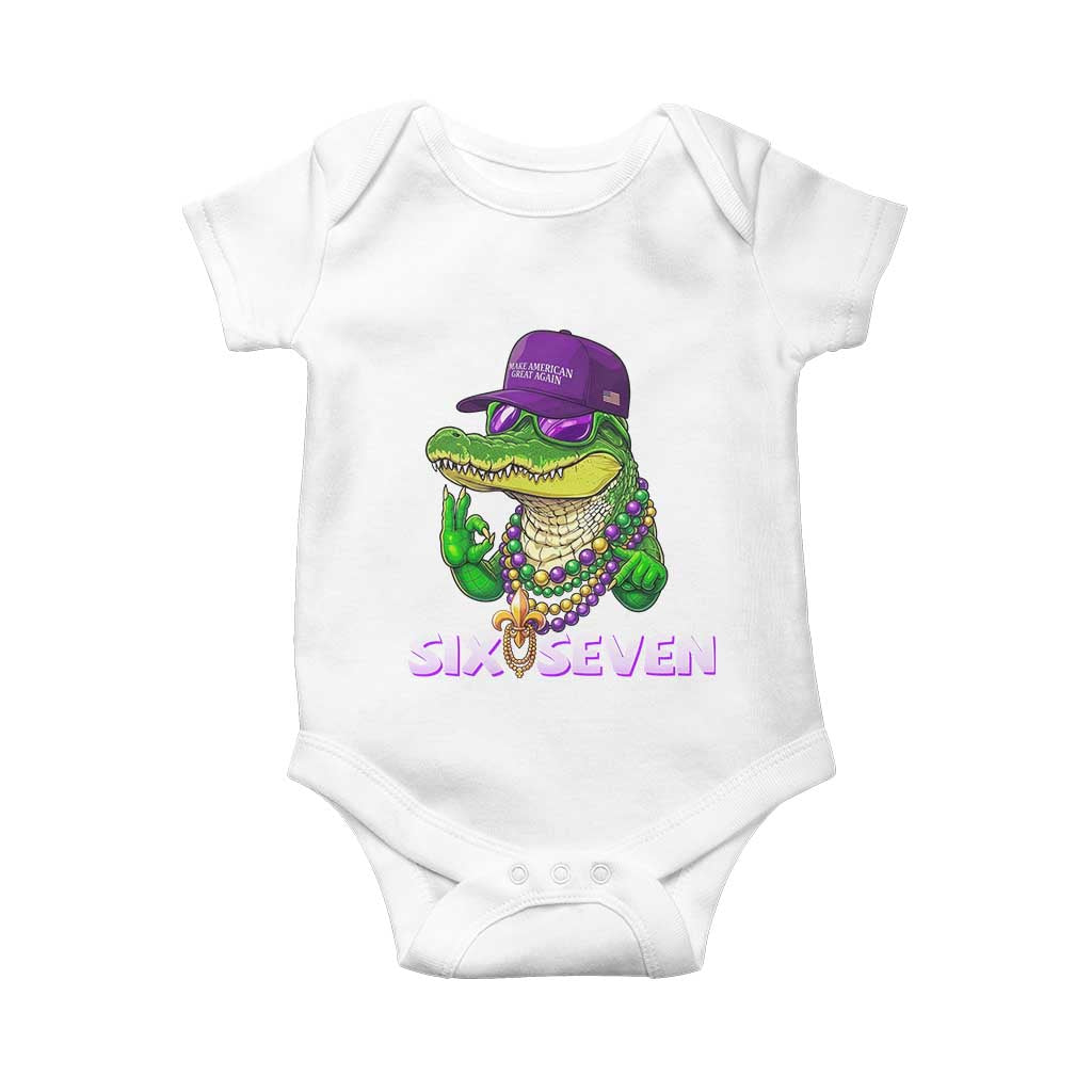Mardi Gras Alligator Baby Onesie Funny Six Seven MAGA Political Meme TS14 White Print Your Wear