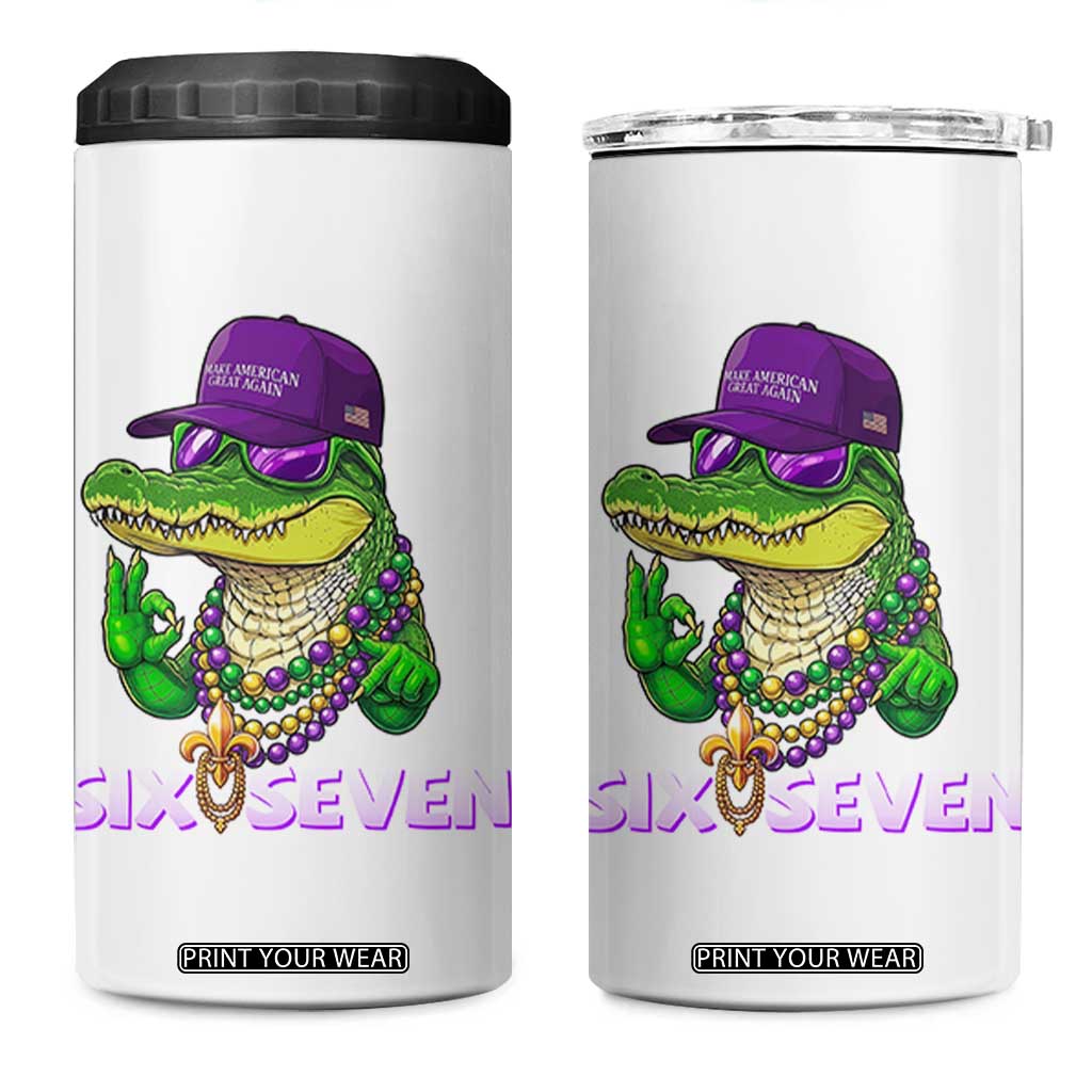 Mardi Gras Alligator 4 in 1 Can Cooler Tumbler Funny Six Seven MAGA Political Meme TS14 One Size: 16 oz White Print Your Wear