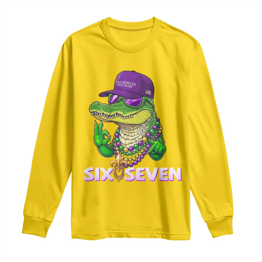 Mardi Gras Alligator Long Sleeve Shirt Funny Six Seven MAGA Political Meme TS14 Daisy Print Your Wear