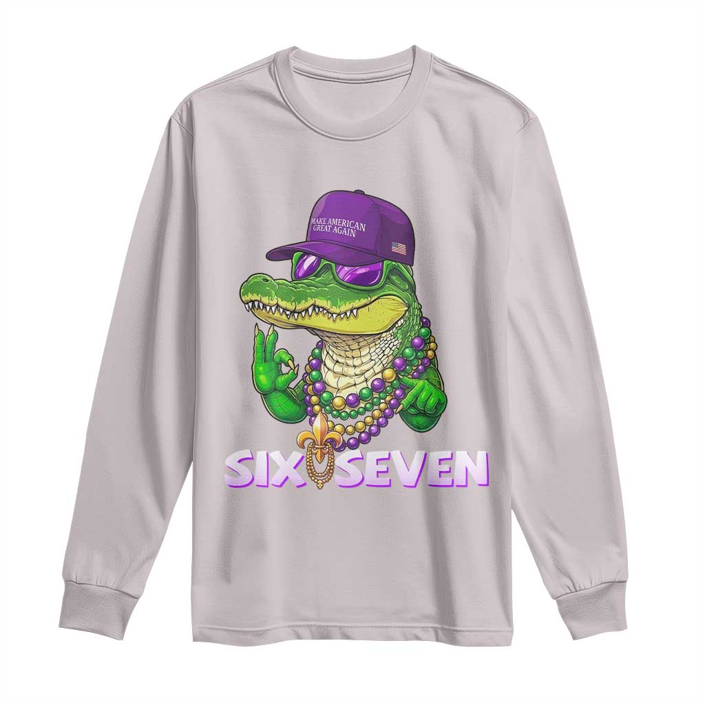 Mardi Gras Alligator Long Sleeve Shirt Funny Six Seven MAGA Political Meme TS14 Ice Gray Print Your Wear