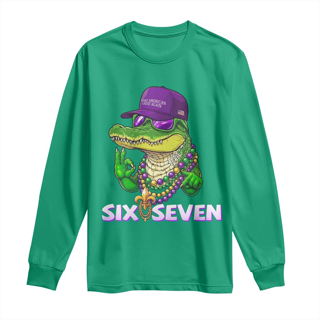 Mardi Gras Alligator Long Sleeve Shirt Funny Six Seven MAGA Political Meme TS14 Irish Green Print Your Wear