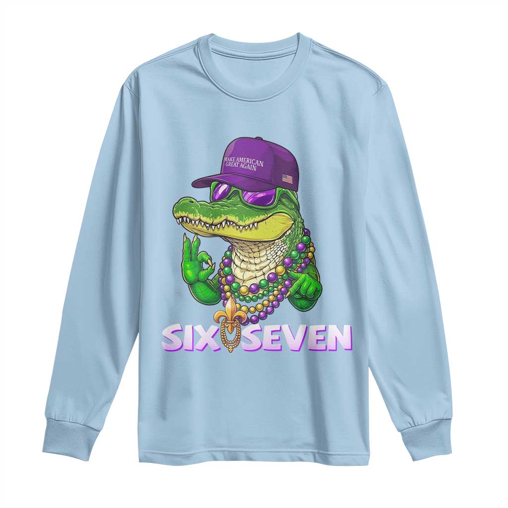Mardi Gras Alligator Long Sleeve Shirt Funny Six Seven MAGA Political Meme TS14 Light Blue Print Your Wear