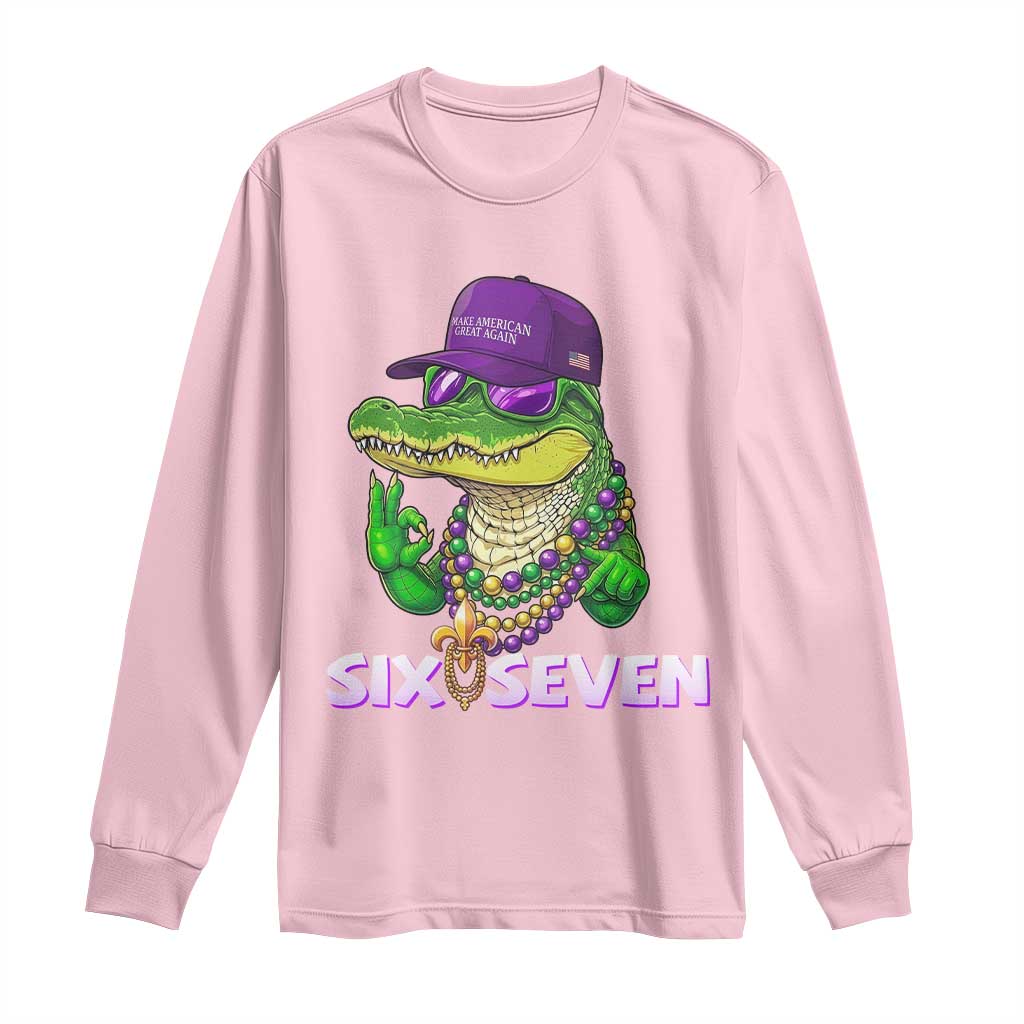 Mardi Gras Alligator Long Sleeve Shirt Funny Six Seven MAGA Political Meme TS14 Light Pink Print Your Wear