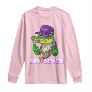 Mardi Gras Alligator Long Sleeve Shirt Funny Six Seven MAGA Political Meme TS14 Light Pink Print Your Wear