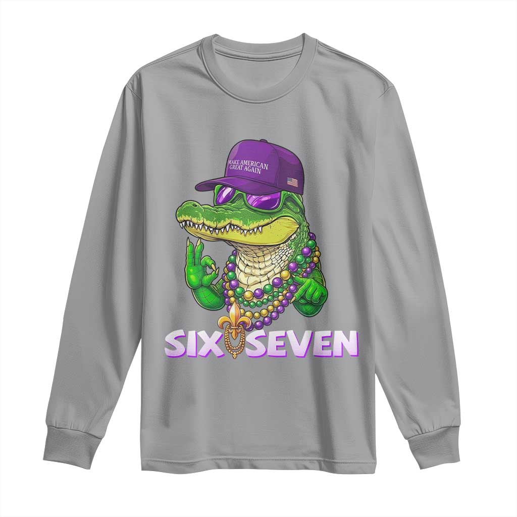 Mardi Gras Alligator Long Sleeve Shirt Funny Six Seven MAGA Political Meme TS14 Sport Gray Print Your Wear