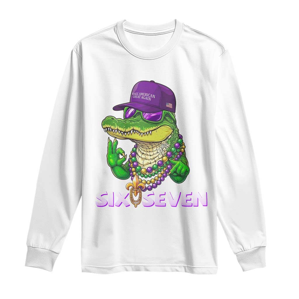 Mardi Gras Alligator Long Sleeve Shirt Funny Six Seven MAGA Political Meme TS14 White Print Your Wear
