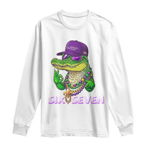 Mardi Gras Alligator Long Sleeve Shirt Funny Six Seven MAGA Political Meme TS14 White Print Your Wear