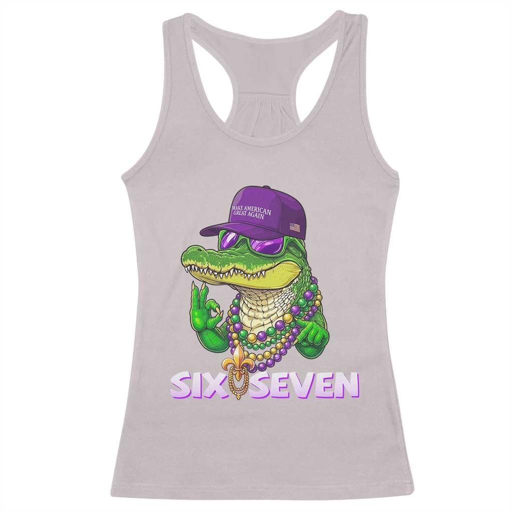 Mardi Gras Alligator Racerback Tank Top Funny Six Seven MAGA Political Meme TS14 Ice Gray Print Your Wear