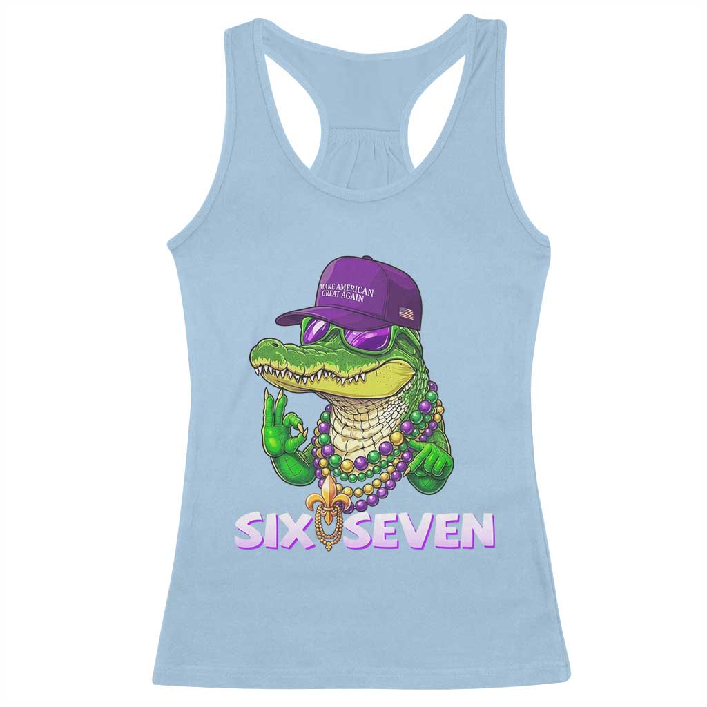 Mardi Gras Alligator Racerback Tank Top Funny Six Seven MAGA Political Meme TS14 Light Blue Print Your Wear
