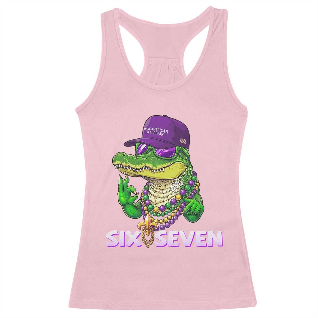 Mardi Gras Alligator Racerback Tank Top Funny Six Seven MAGA Political Meme TS14 Light Pink Print Your Wear