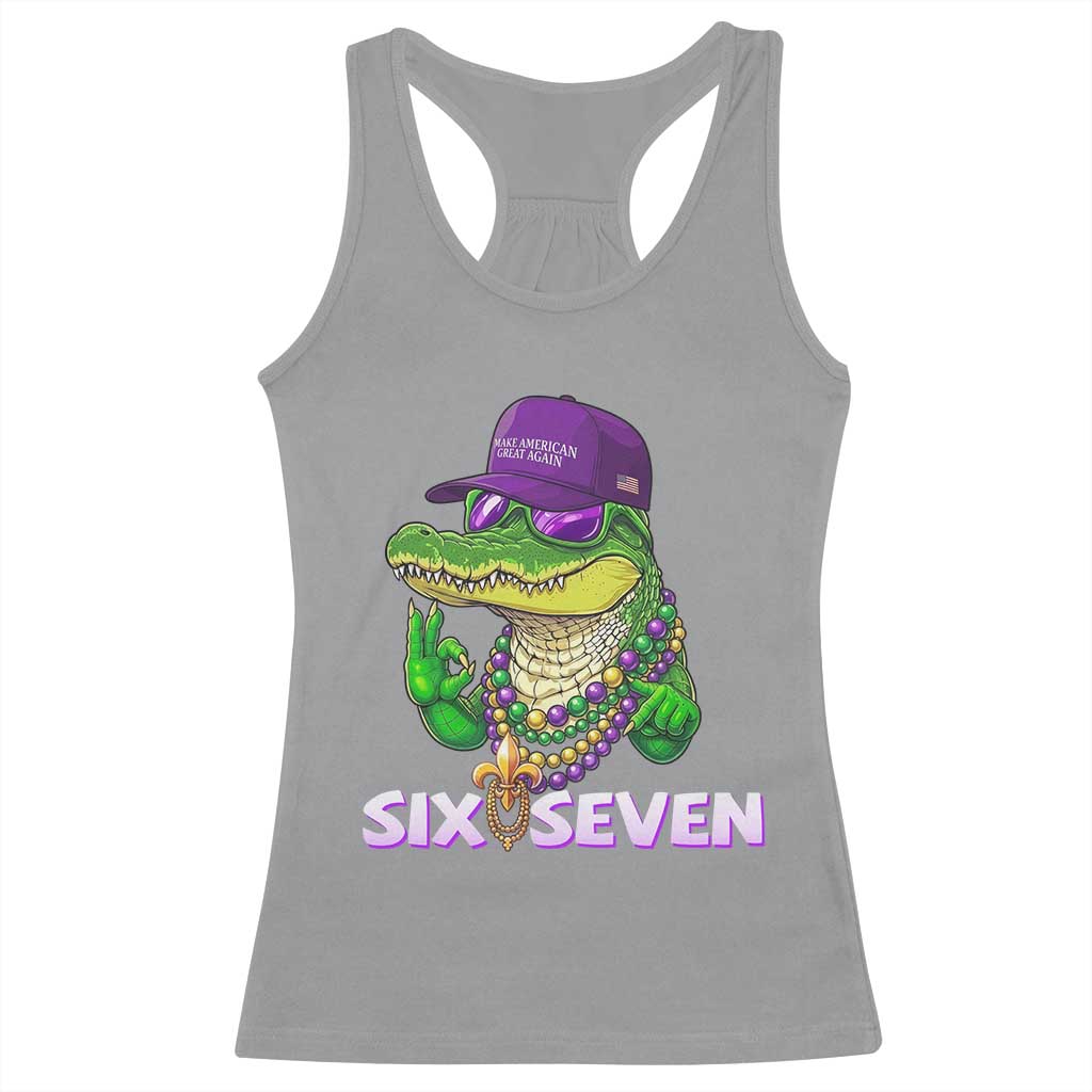 Mardi Gras Alligator Racerback Tank Top Funny Six Seven MAGA Political Meme TS14 Sport Gray Print Your Wear