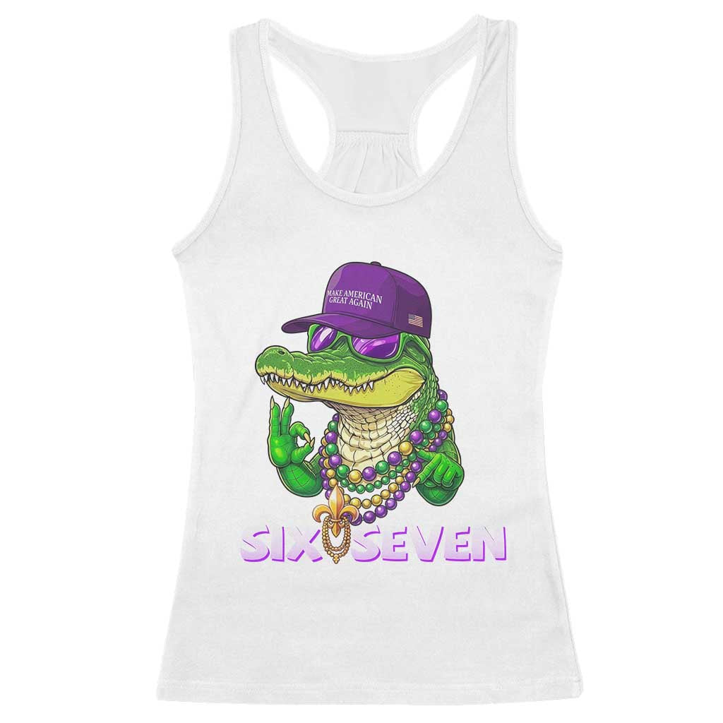 Mardi Gras Alligator Racerback Tank Top Funny Six Seven MAGA Political Meme TS14 White Print Your Wear