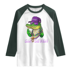 Mardi Gras Alligator Raglan Shirt Funny Six Seven MAGA Political Meme TS14 White Dark Forest Green Print Your Wear