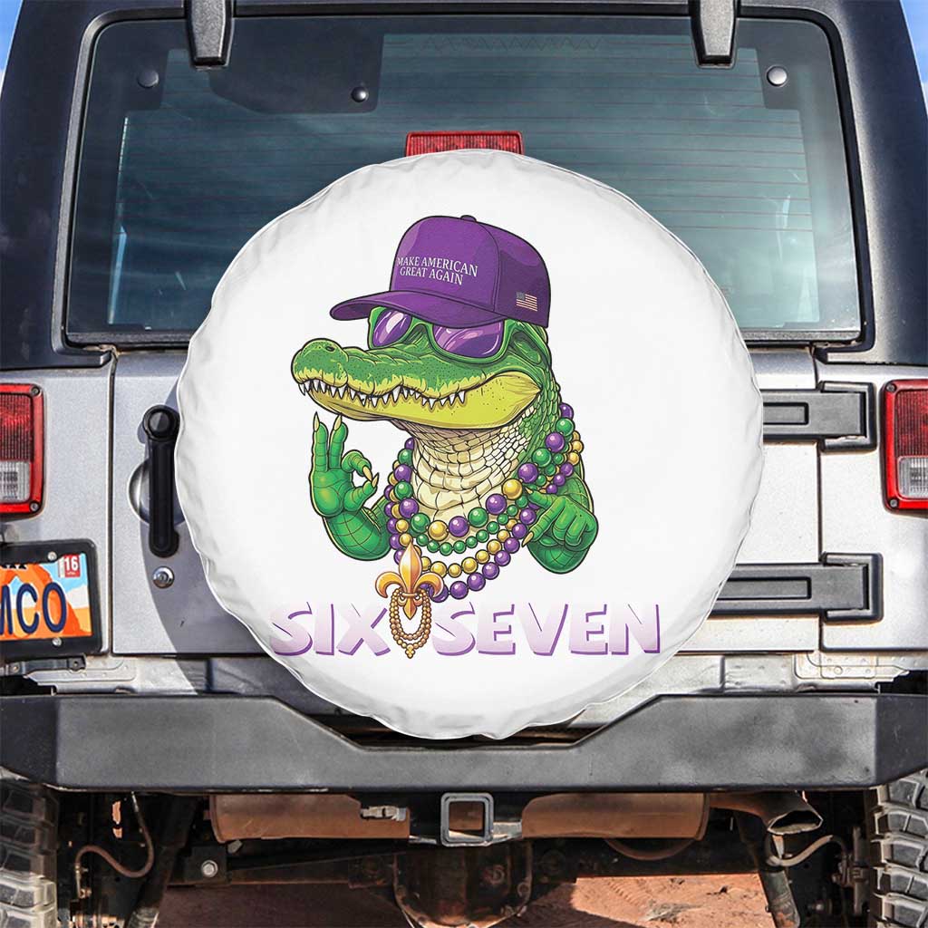 Mardi Gras Alligator Spare Tire Cover Funny Six Seven MAGA Political Meme TS14 No hole White Print Your Wear