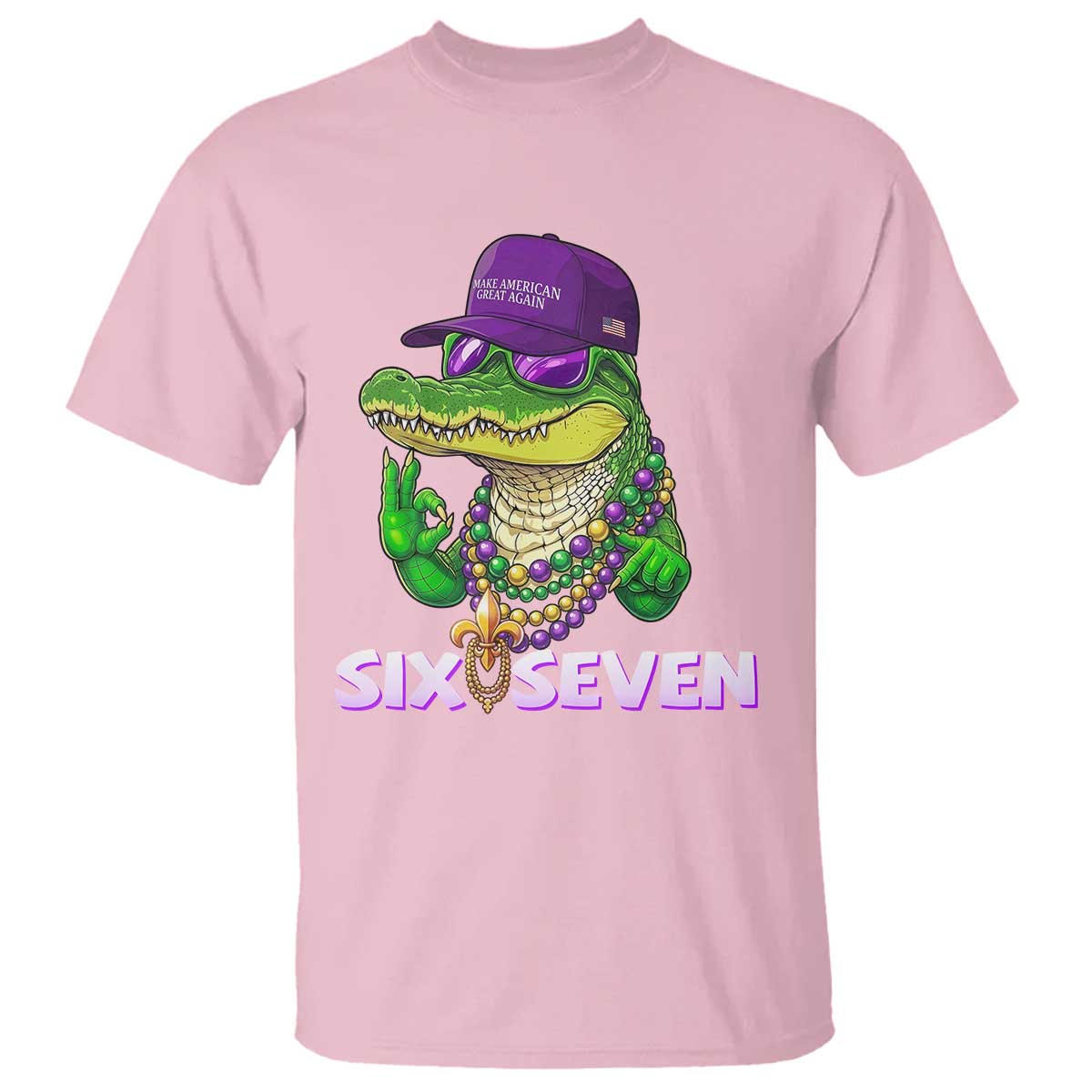 Mardi Gras Alligator T Shirt Funny Six Seven MAGA Political Meme TS14 Light Pink Print Your Wear