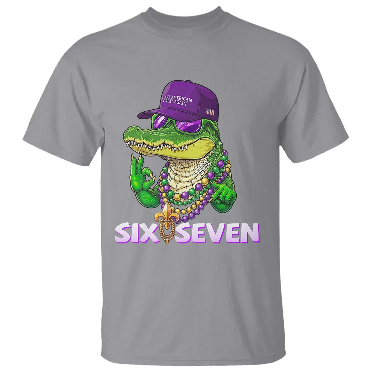 Mardi Gras Alligator T Shirt Funny Six Seven MAGA Political Meme TS14 Sport Gray Print Your Wear
