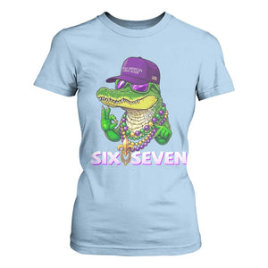 Mardi Gras Alligator T Shirt For Women Funny Six Seven MAGA Political Meme TS14 Light Blue Print Your Wear