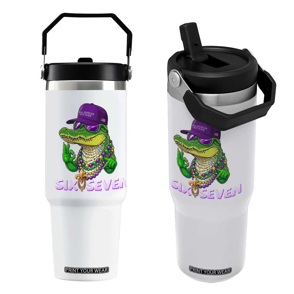 Mardi Gras Alligator Flip Straw Tumbler Funny Six Seven MAGA Political Meme TS14 One Size: 30 oz White Print Your Wear