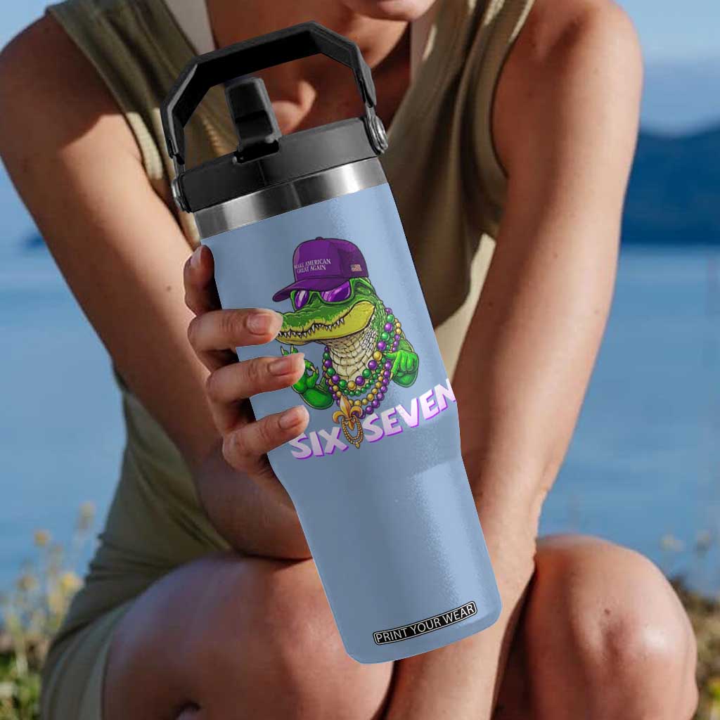 Mardi Gras Alligator Flip Straw Tumbler Funny Six Seven MAGA Political Meme TS14 One Size: 30 oz Light Blue Print Your Wear