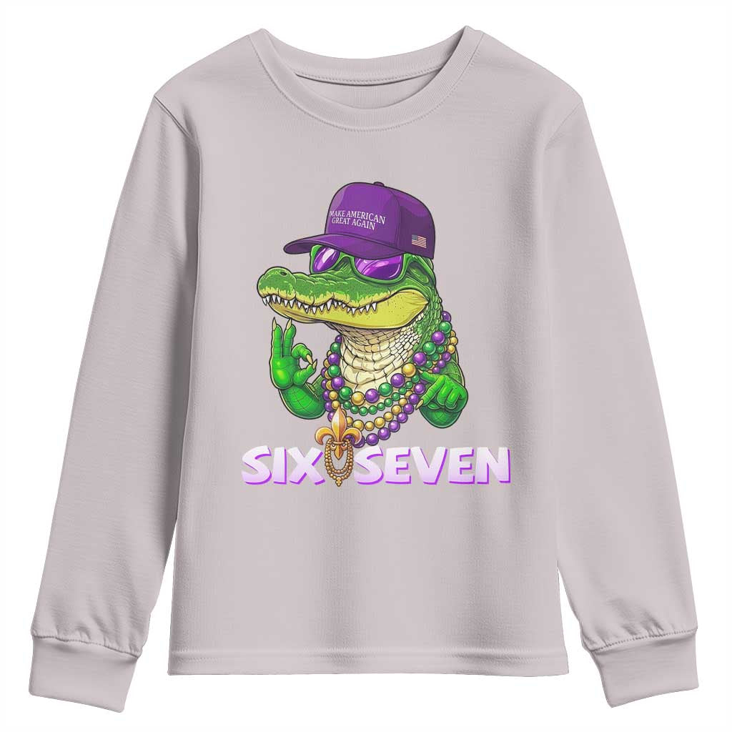 Mardi Gras Alligator Youth Sweatshirt Funny Six Seven MAGA Political Meme TS14 Ice Gray Print Your Wear