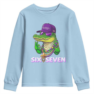 Mardi Gras Alligator Youth Sweatshirt Funny Six Seven MAGA Political Meme TS14 Light Blue Print Your Wear