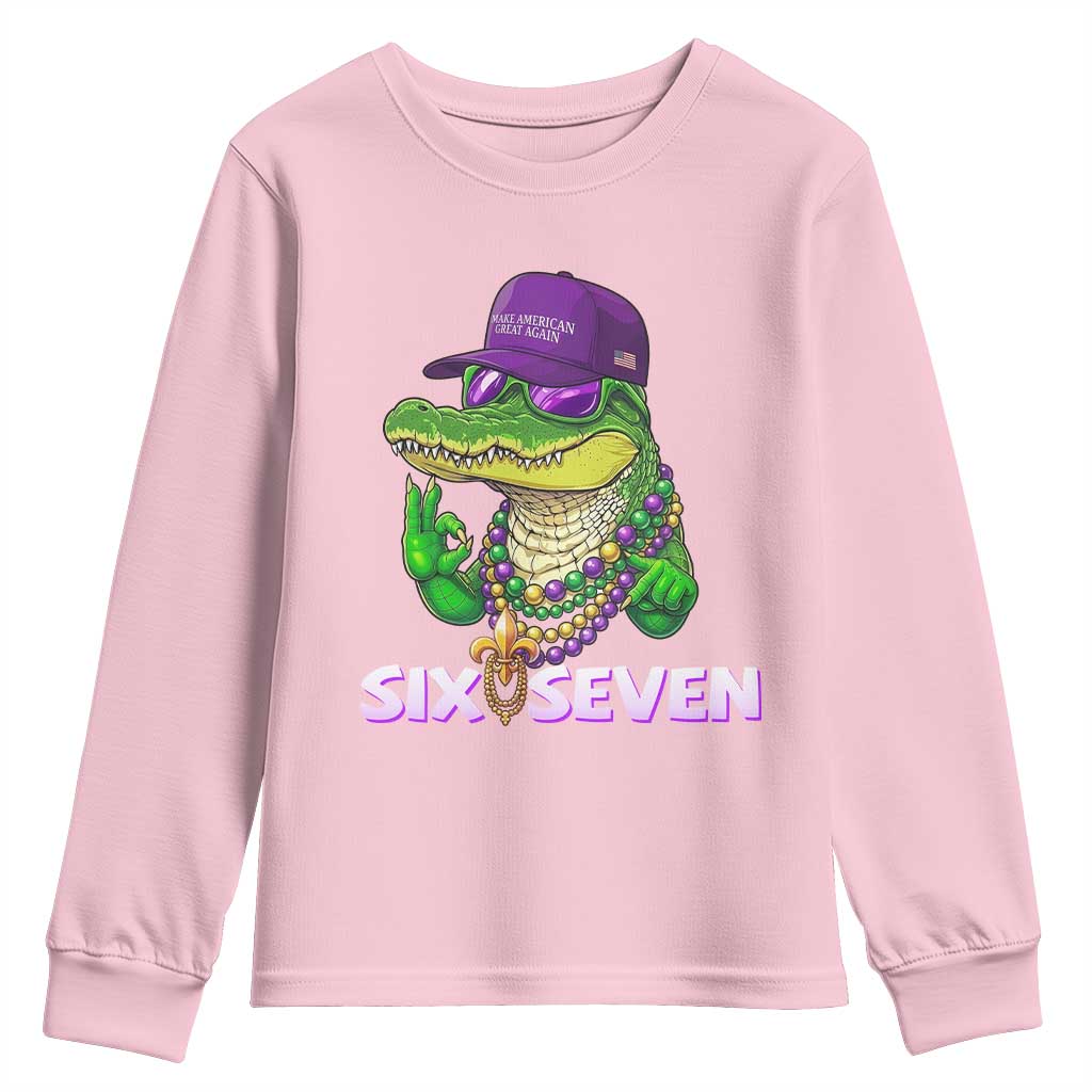 Mardi Gras Alligator Youth Sweatshirt Funny Six Seven MAGA Political Meme TS14 Light Pink Print Your Wear
