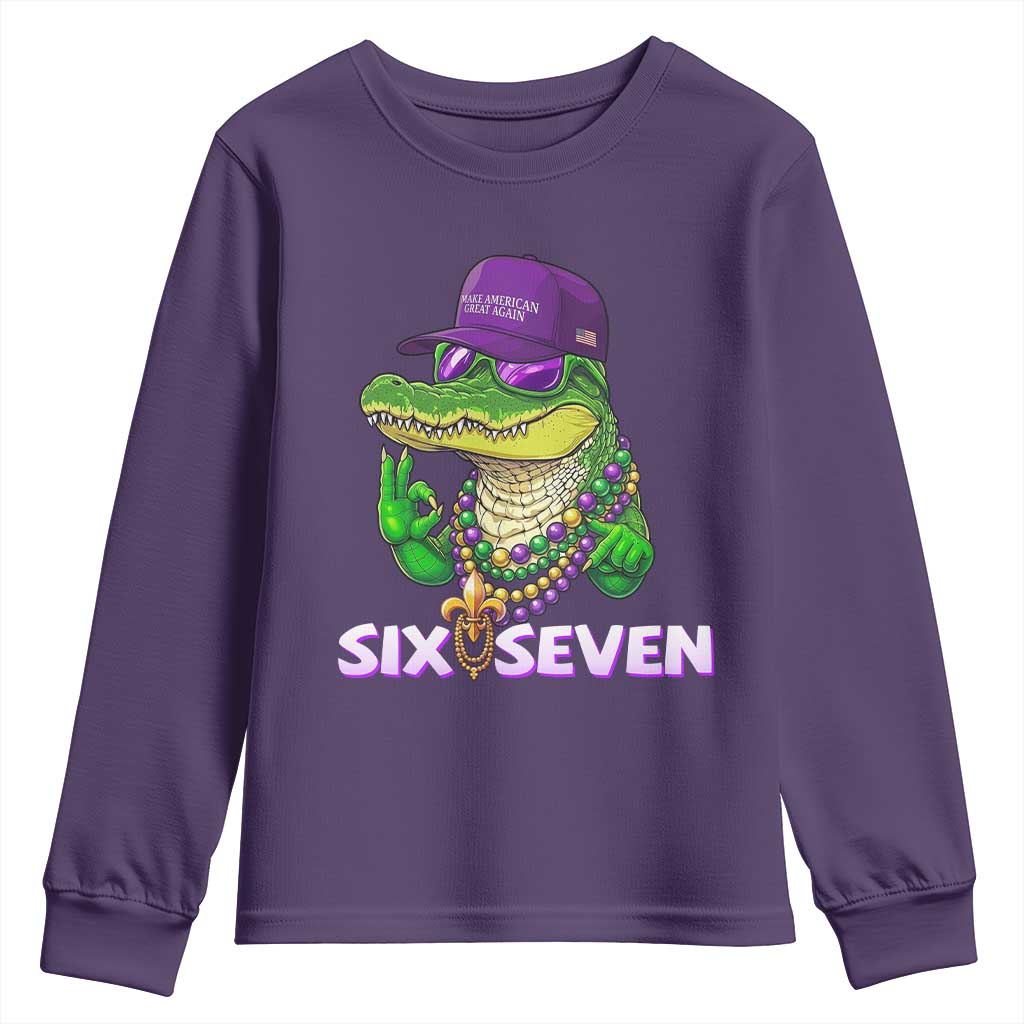 Mardi Gras Alligator Youth Sweatshirt Funny Six Seven MAGA Political Meme TS14 Purple Print Your Wear