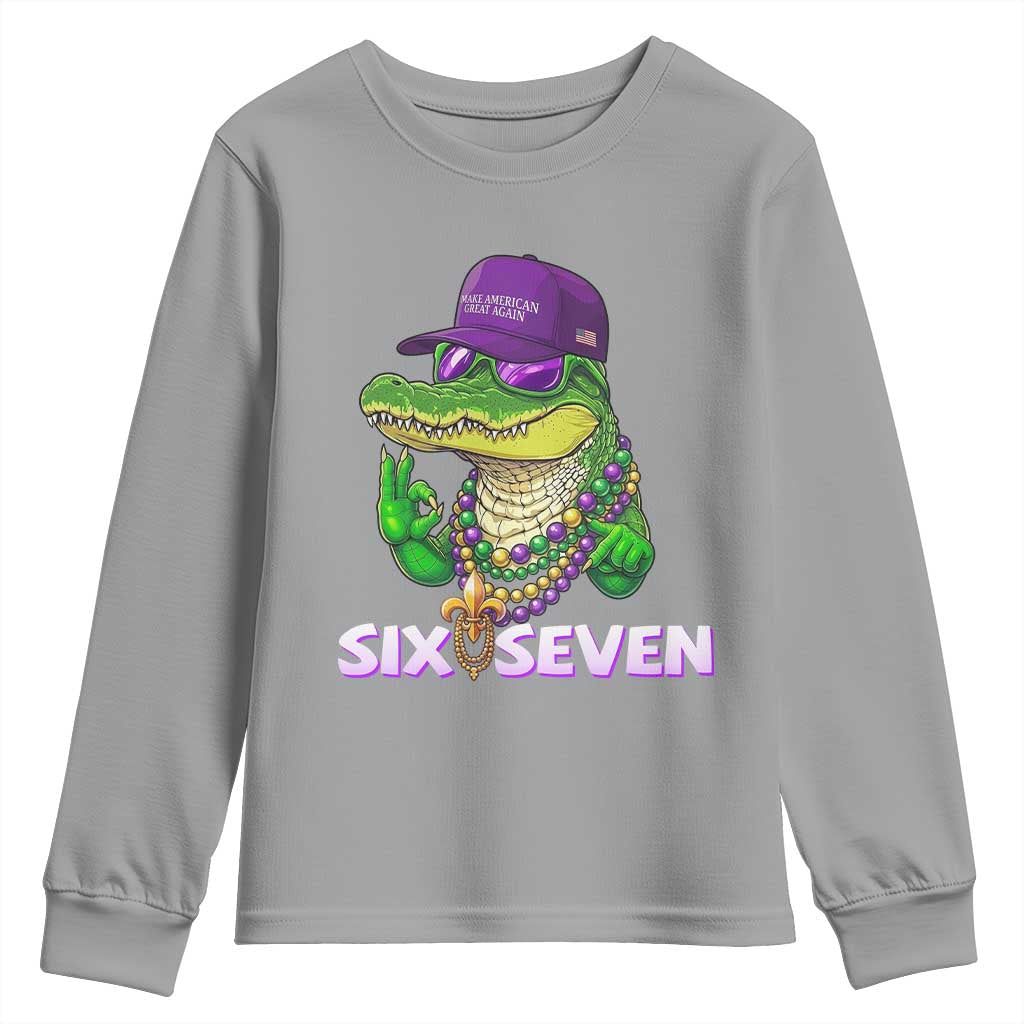 Mardi Gras Alligator Youth Sweatshirt Funny Six Seven MAGA Political Meme TS14 Sport Gray Print Your Wear