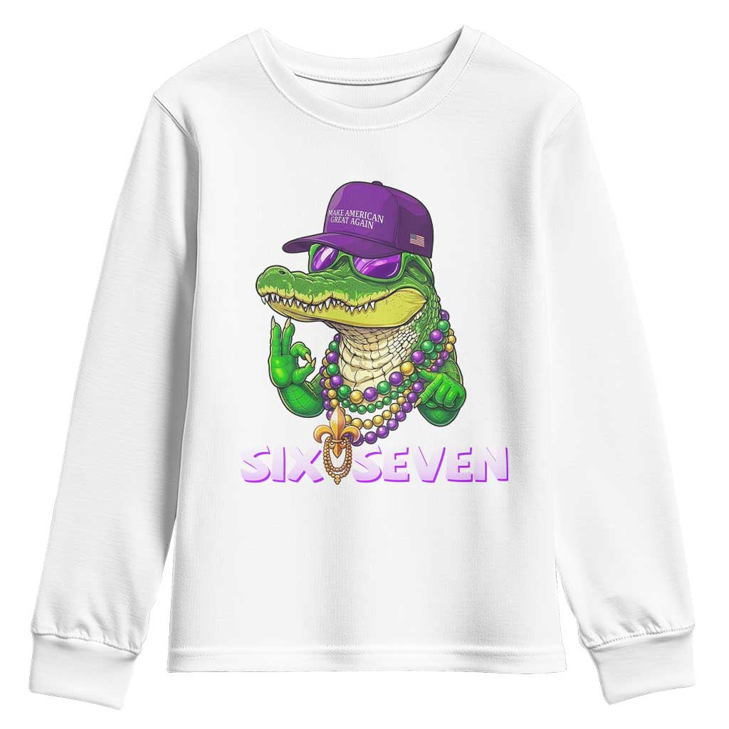 Mardi Gras Alligator Youth Sweatshirt Funny Six Seven MAGA Political Meme TS14 White Print Your Wear