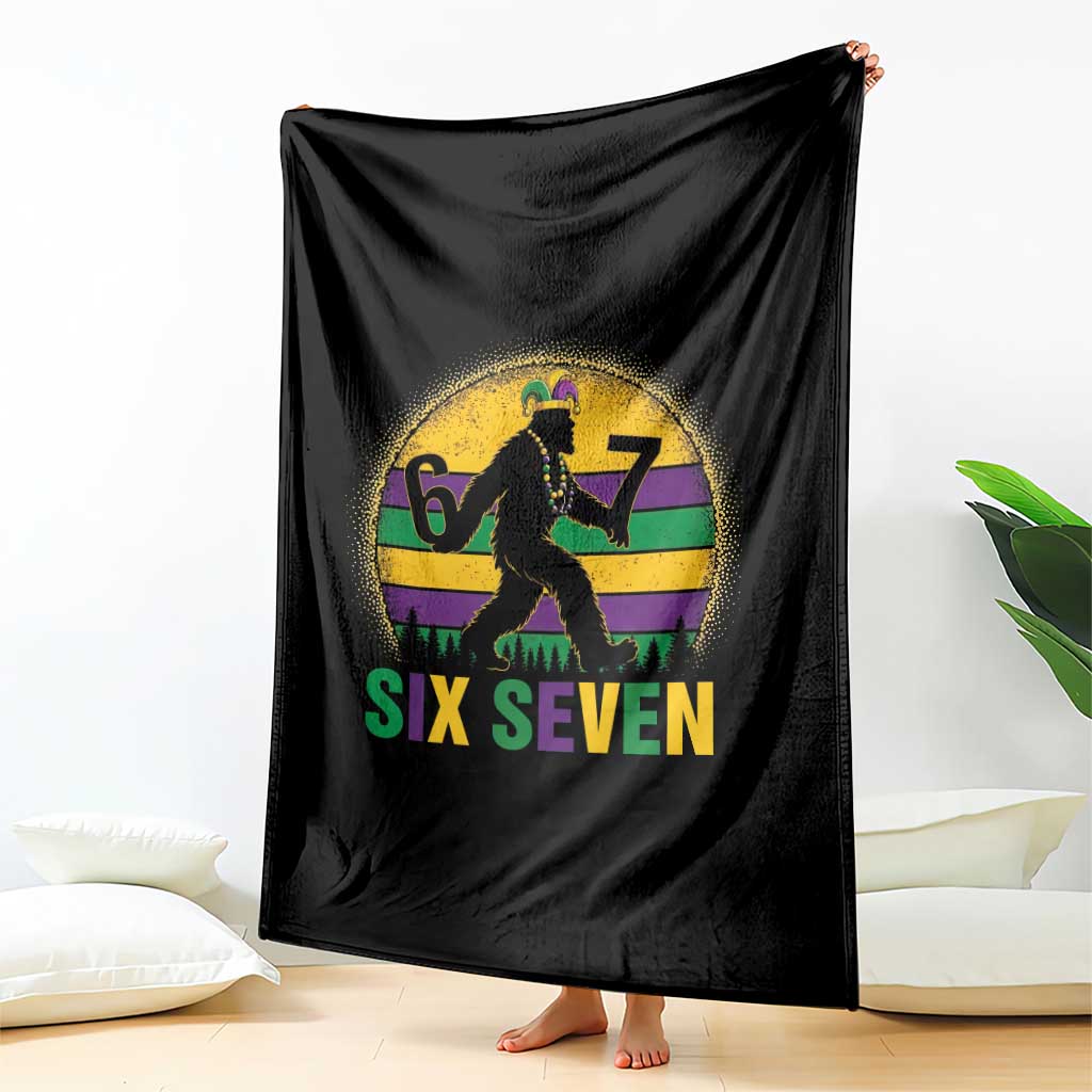 Mardi Gras Bigfoot Throw Blanket Funny Six Seven Meme Carnival Trendy TS14 Print Your Wear