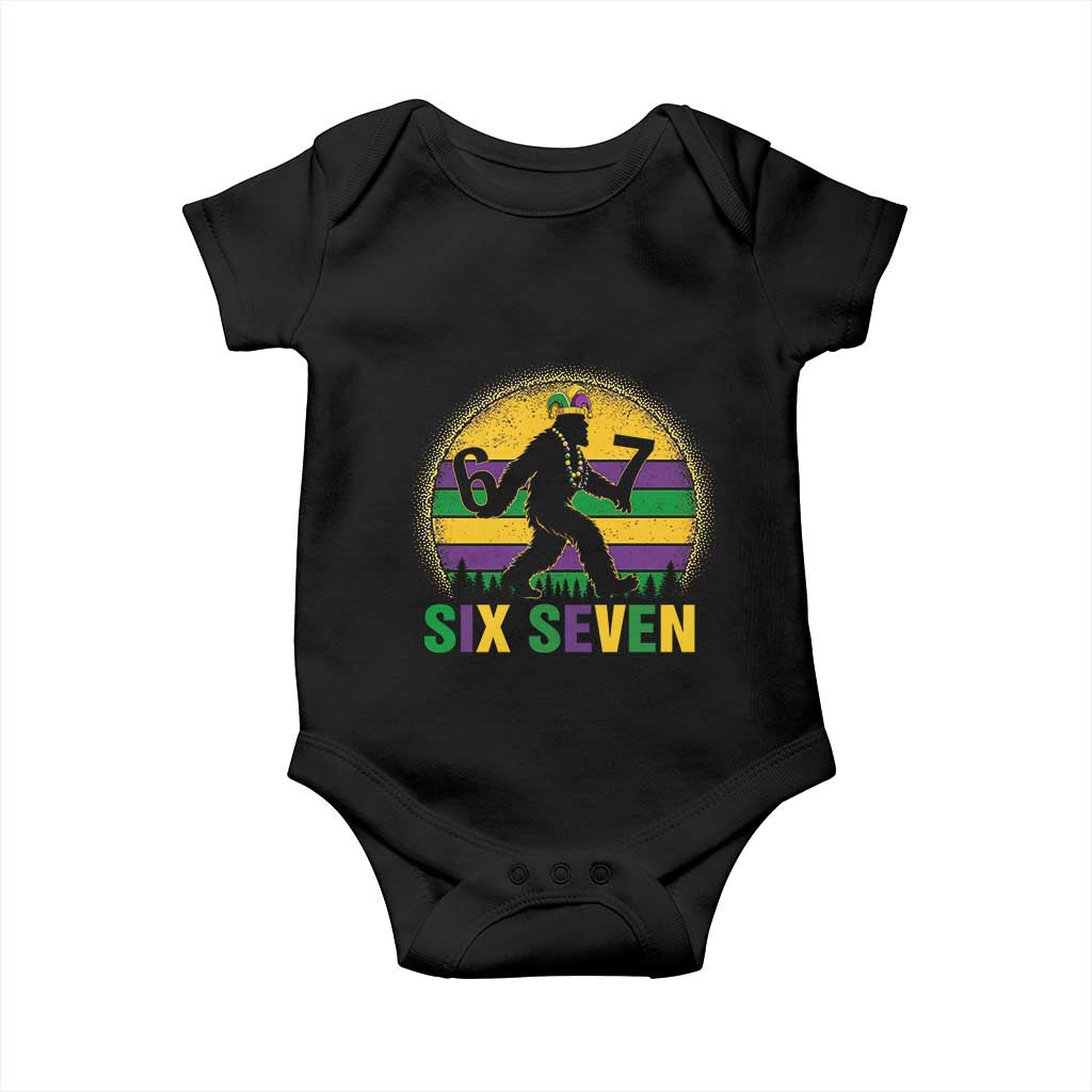 Mardi Gras Bigfoot Baby Onesie Funny Six Seven Meme Carnival Trendy TS14 Black Print Your Wear