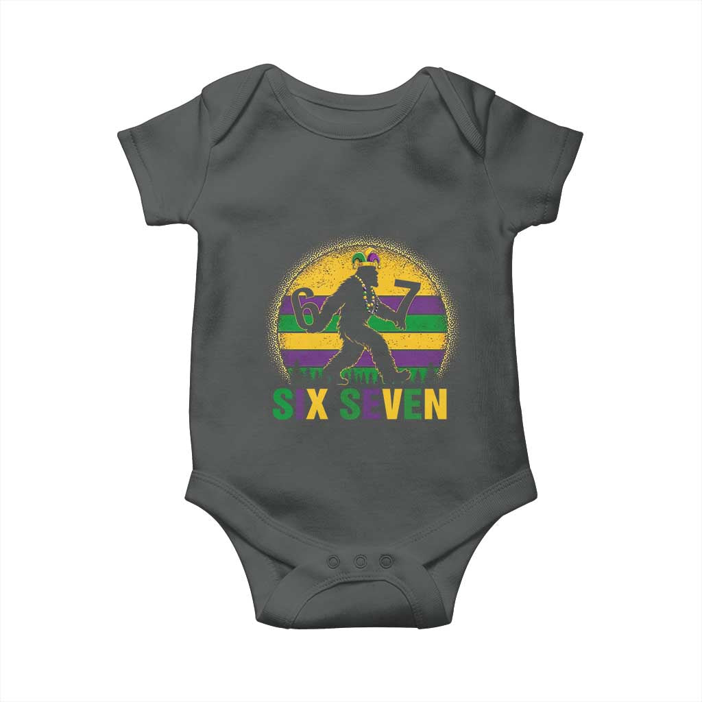 Mardi Gras Bigfoot Baby Onesie Funny Six Seven Meme Carnival Trendy TS14 Dark Heather Print Your Wear