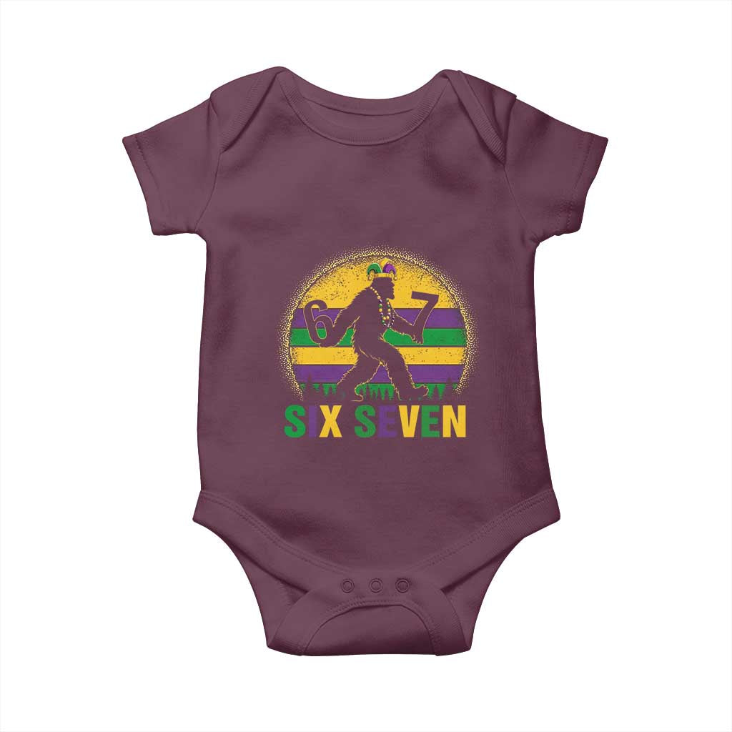 Mardi Gras Bigfoot Baby Onesie Funny Six Seven Meme Carnival Trendy TS14 Maroon Print Your Wear