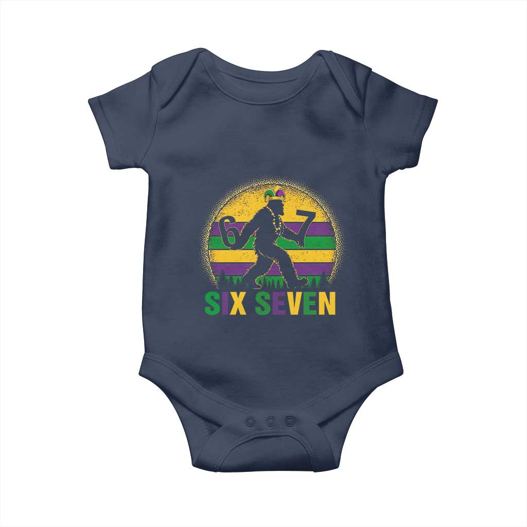 Mardi Gras Bigfoot Baby Onesie Funny Six Seven Meme Carnival Trendy TS14 Navy Print Your Wear