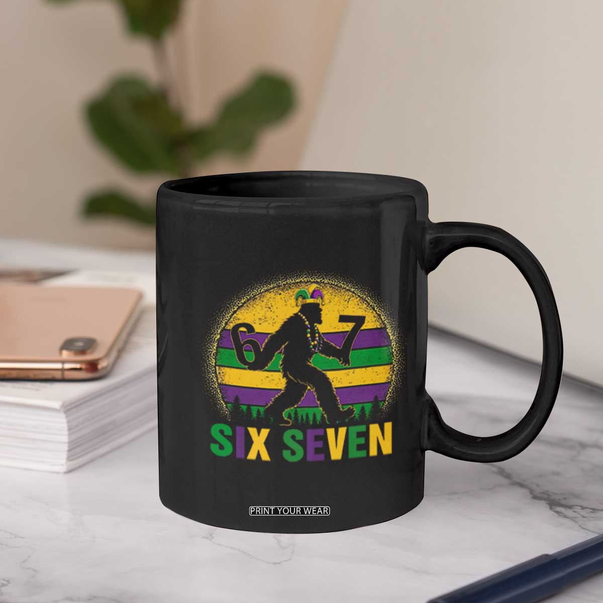 Mardi Gras Bigfoot Coffee Mug Funny Six Seven Meme Carnival Trendy TS14 Print Your Wear