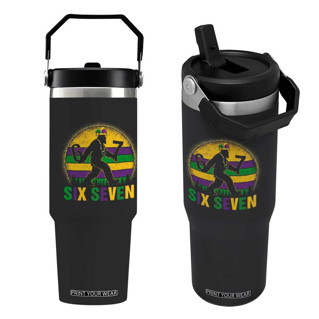 Mardi Gras Bigfoot Flip Straw Tumbler Funny Six Seven Meme Carnival Trendy TS14 One Size: 30 oz Black Print Your Wear