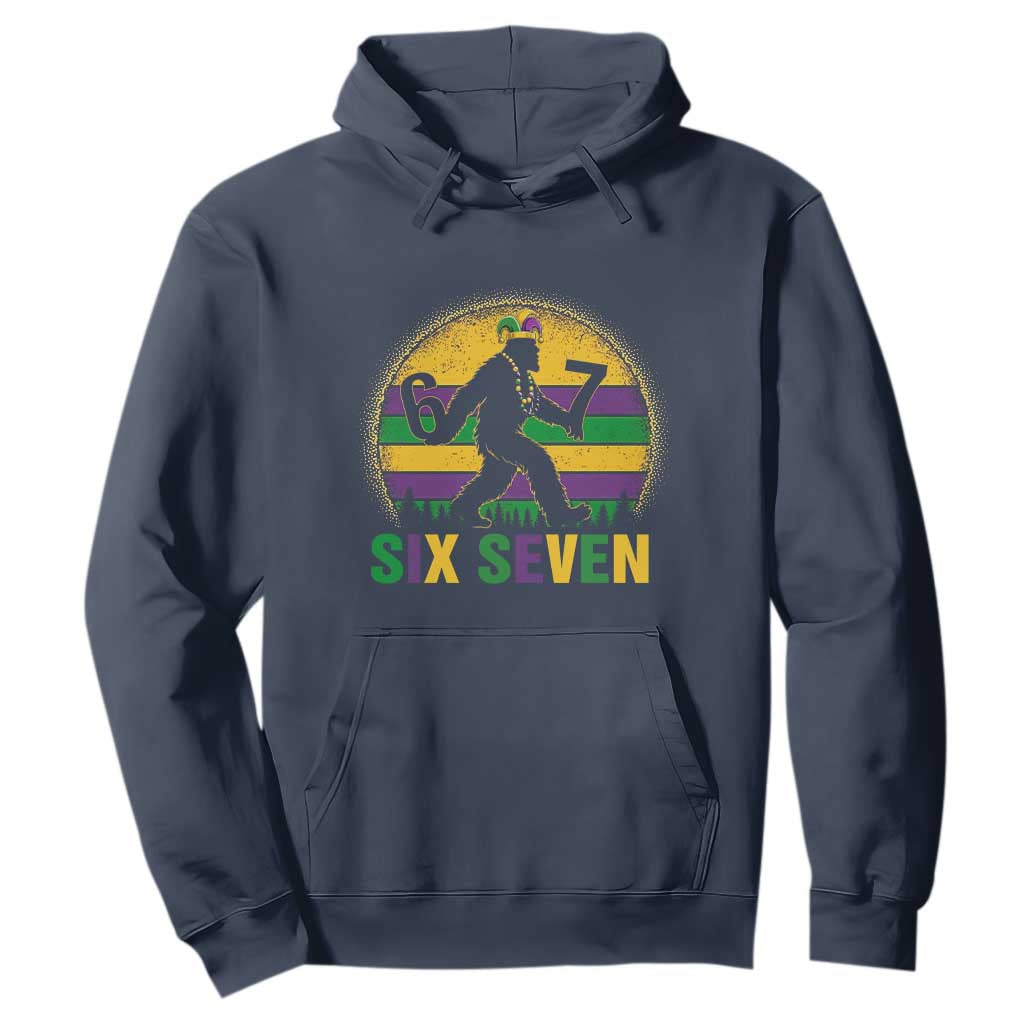 Mardi Gras Bigfoot Hoodie Funny Six Seven Meme Carnival Trendy TS14 Navy Print Your Wear