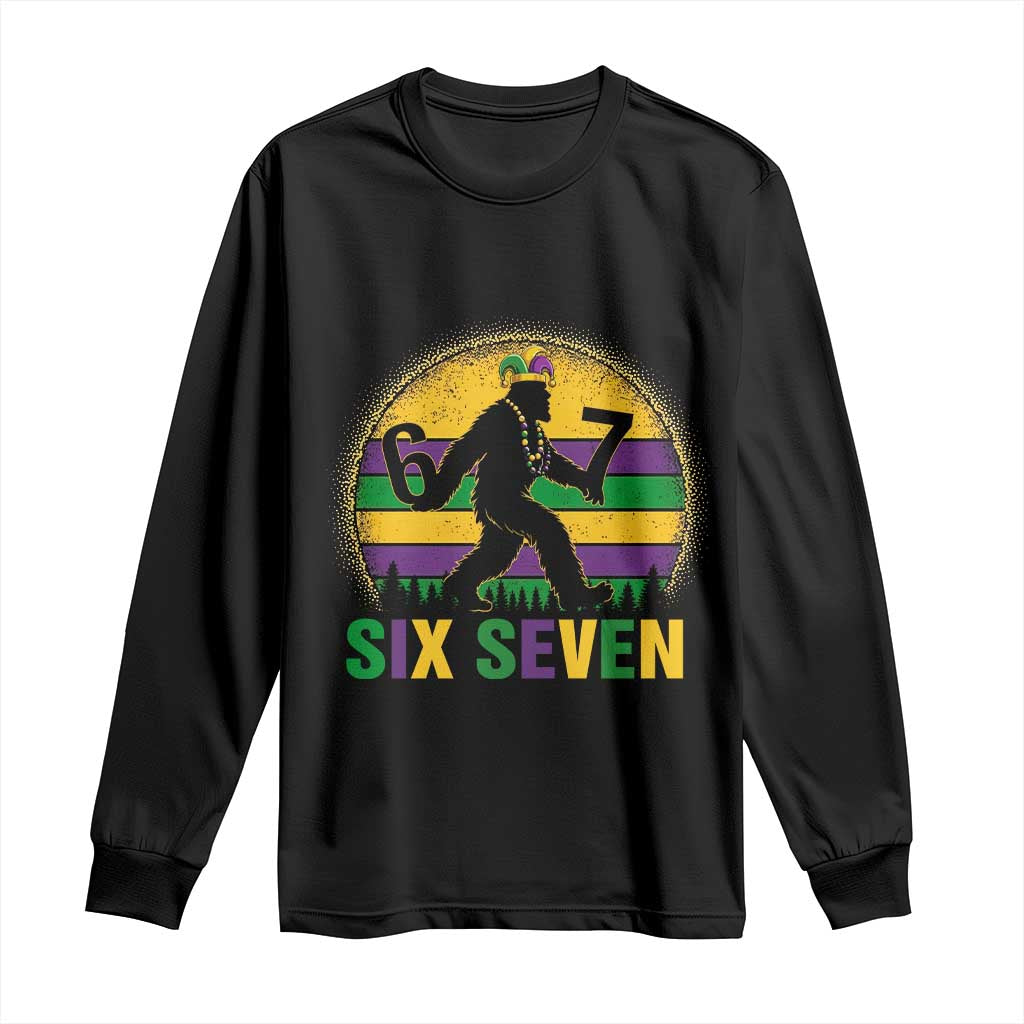 Mardi Gras Bigfoot Long Sleeve Shirt Funny Six Seven Meme Carnival Trendy TS14 Black Print Your Wear